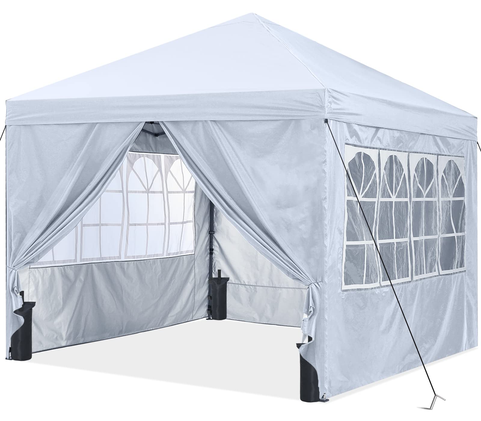 10x10 Pop Up Canopy Tent with Zippered Side Walls & Church Windows - Portable Instant Shelter for Outdoor Events, Parties, Camping - Includes 4 Weight Bags (White) | ABCCANOPY Weatherproof Gazebo for Backyard, Beach & Church Gatherings
