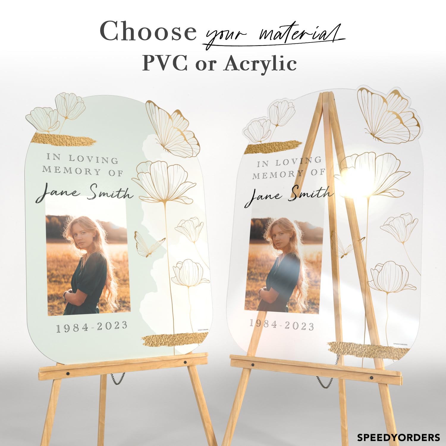 In Loving Memory Funeral Sign with Photo - Personalized Butterfly Memorial Sign - Celebration of Life Decorations for Funeral Services & Memorial Events