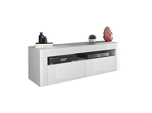 ANDOR 140 Inch TV Stand for Flat Screen TVs - White, Modern Entertainment Center for Living Room, Bedroom & Home Theater