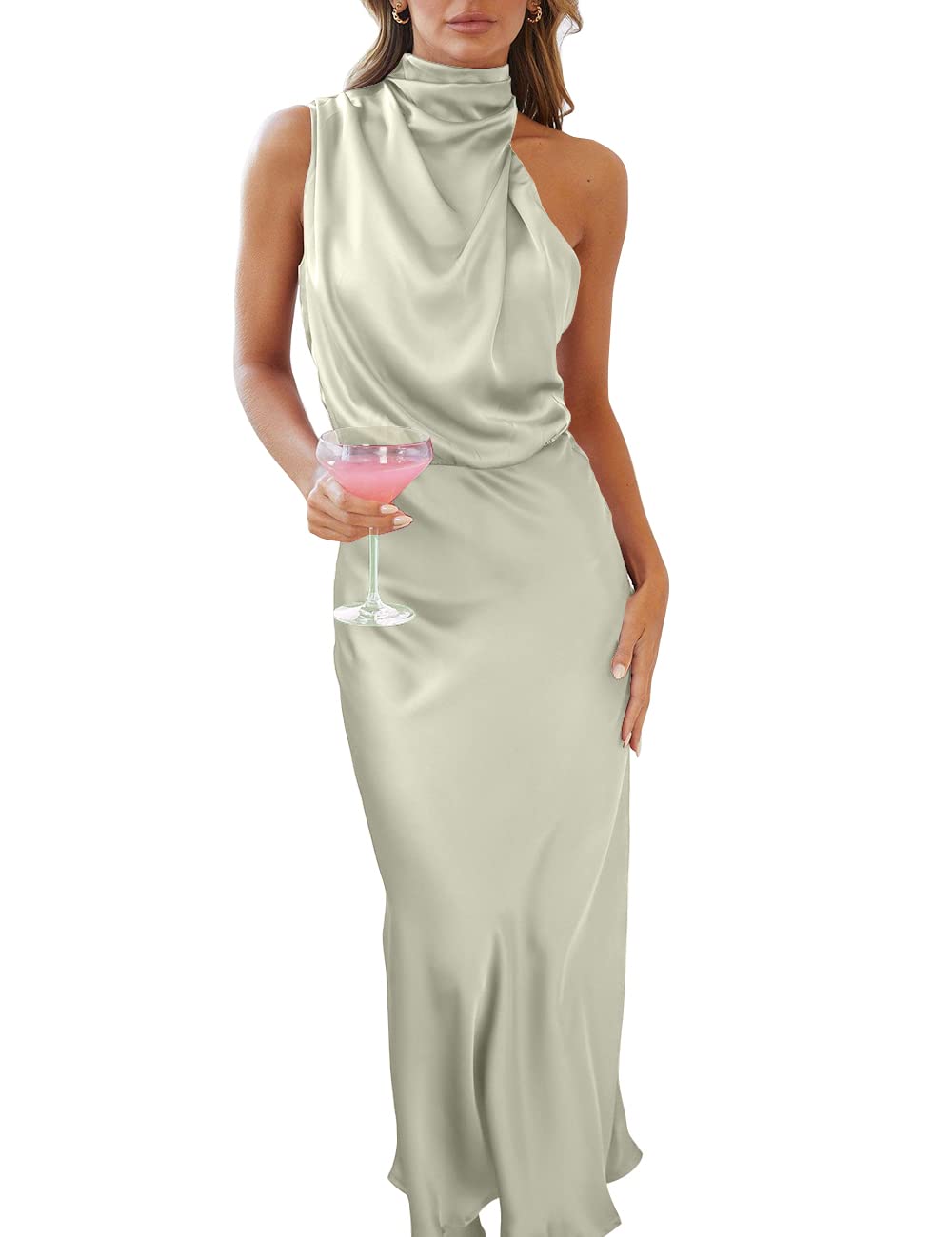 Elegant Women's Summer Satin Dress - Sleeveless Ruched Long Formal Dress for Ladies | Perfect for Cocktail Parties, Date Nights & Special Occasions