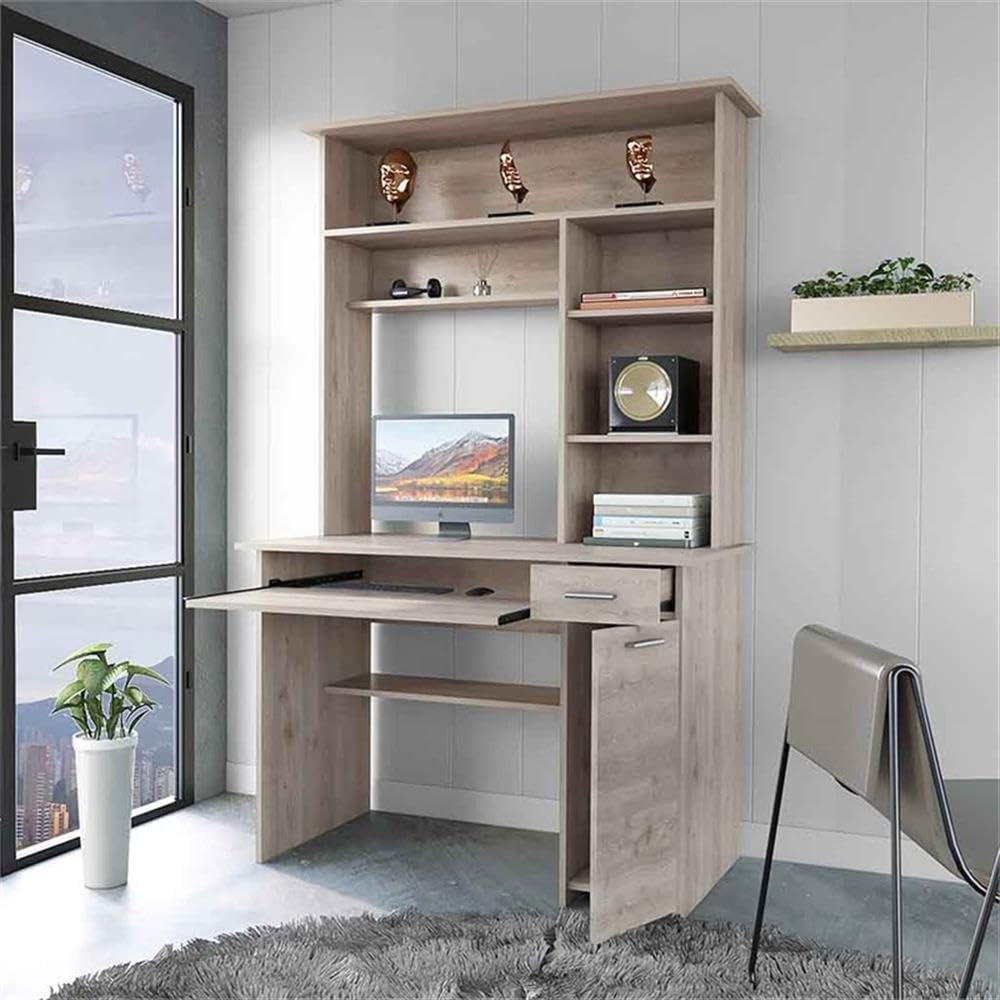 Weston 180 Two Computer Desk with Hutch - Light Gray Home Office Desk with Retractable Keyboard Tray, Drawer, CPU Panel & 6 Open Shelves | Perfect for Small Spaces, Gaming Setup & Remote Workstations