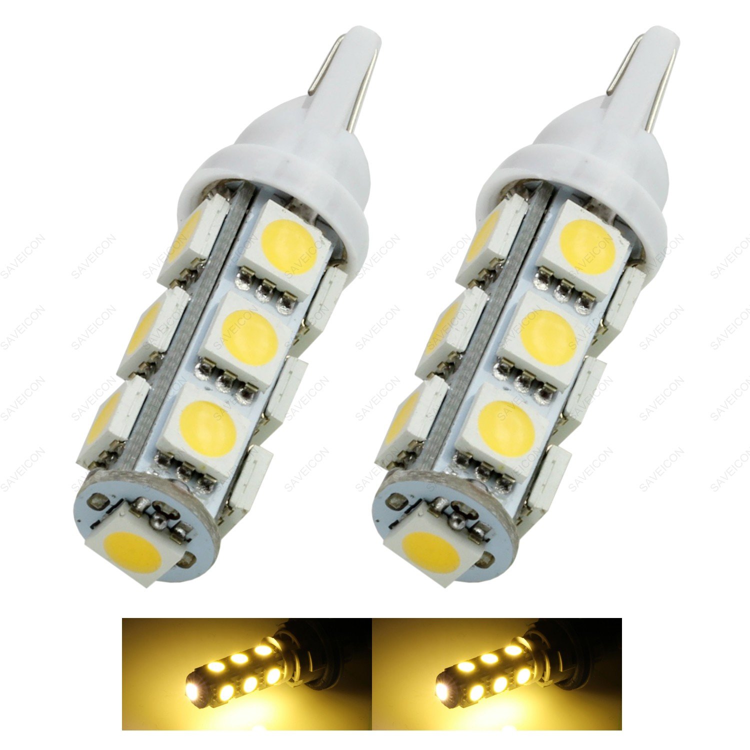 T10 168 921 194 13-5050 SMD LED Bulb - High Brightness DC 12V Warm White Light (2 Pack) - Perfect for Car Interior, Dashboard, License Plate & Motorcycle Lighting