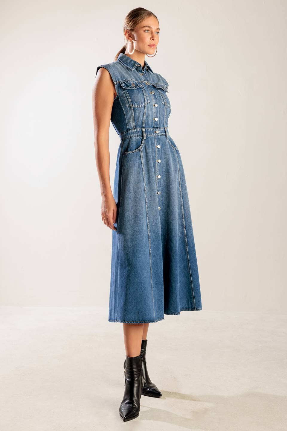 Stylish Denim Midi Dress for Women - Casual Summer Beach Outfit & Boho Chic Fashion | Perfect for Vacations, Dates, and Outdoor Adventures