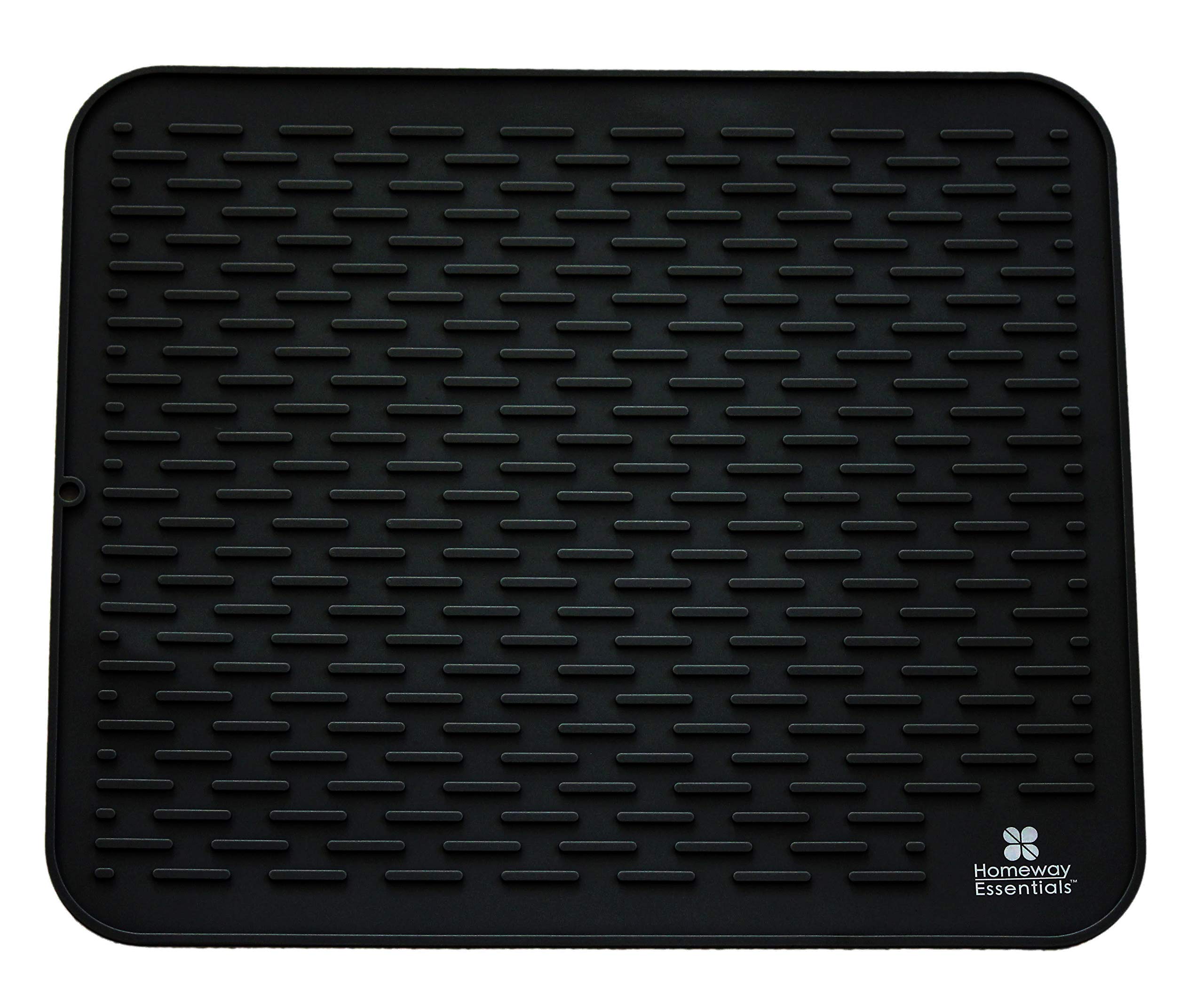 Premium Silicone Dish Drying Mat 17x15 Inches - Extra Large Non-Slip Kitchen Counter Mat, Sink Protector & Heat Resistant Trivet for Dishes, Cups & Cookware - Perfect for Drying, Draining & Protecting Countertops (Black)