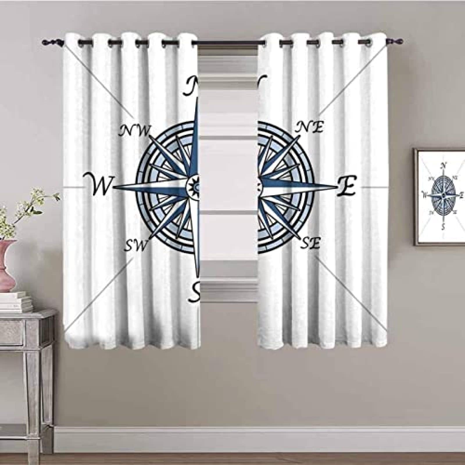 Nautical Blackout Curtains - Thermal Insulated Blue Drapes for Bedroom & Living Room - Perfect for Kids' Rooms & Sliding Doors