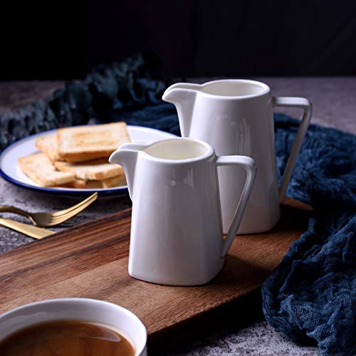 White Ceramic Creamer Pitcher - Elegant Serving Pitcher for Milk, Coffee Creamer & Sauces - Perfect for Breakfast, Tea Parties & Kitchen Decor