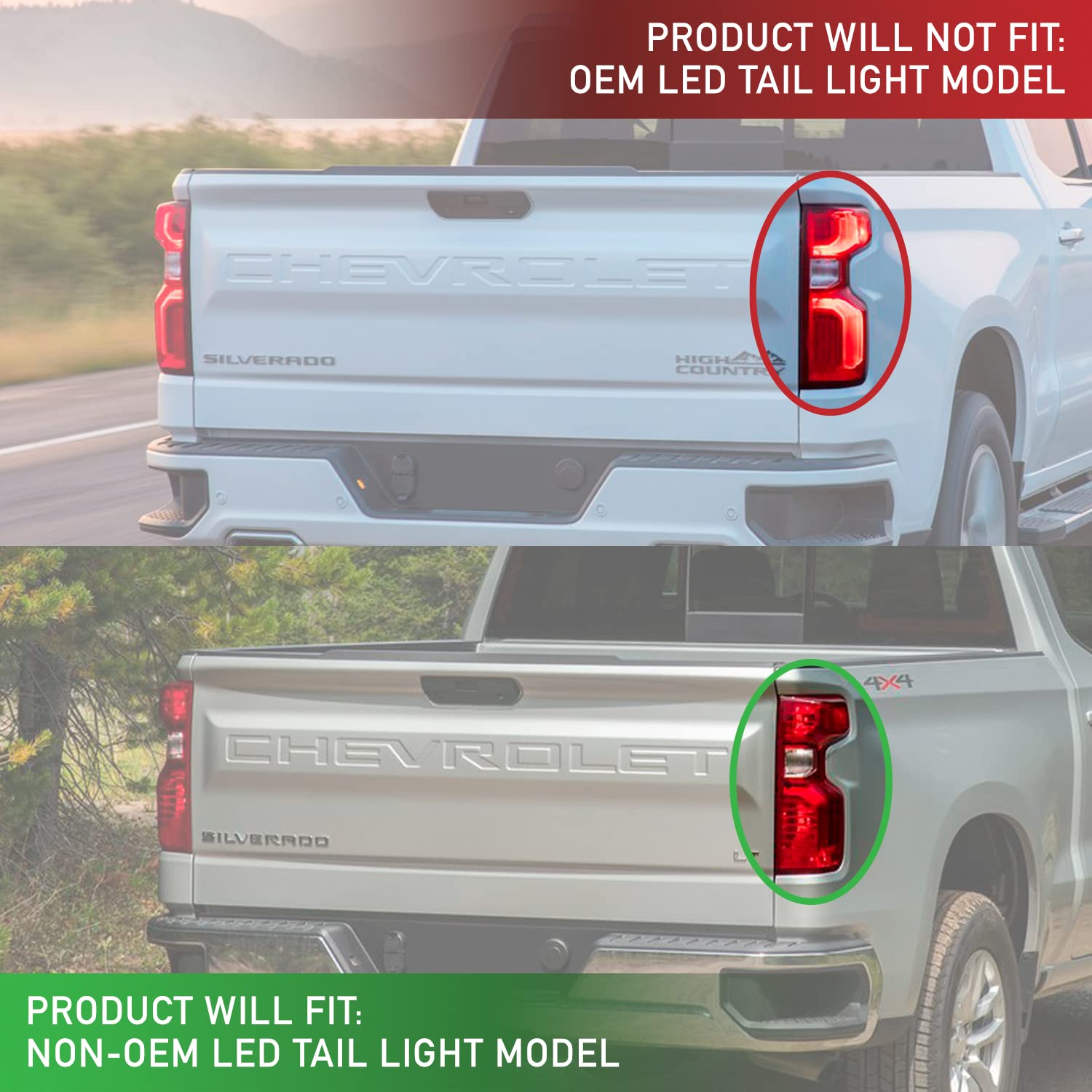 AKKON LED Dark Red Tail Lights Brake Lamp Pair for 2019-2022 Chevy Silverado 1500 (Driver & Passenger Side) - Upgrade Replacement for Incandescent Lights - Perfect for Night Driving & Enhanced Safety
