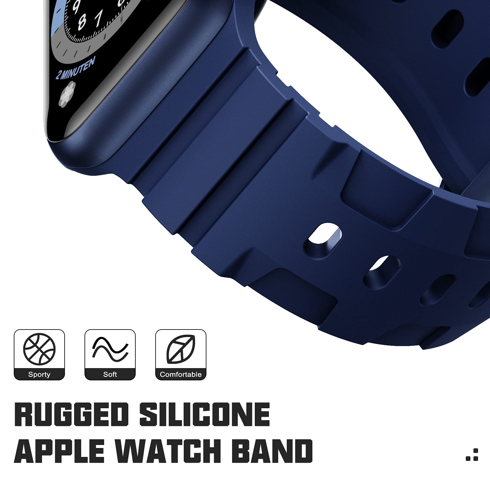 Recoppa Soft Silicone Replacement Band Compatible with Apple Watch Ultra 2/Series 9/8/7/6/5/4/SE - 42mm 44mm 45mm 49mm Sizes for Men & Women - Durable Strap for Workout, Running & Daily Wear (Black)