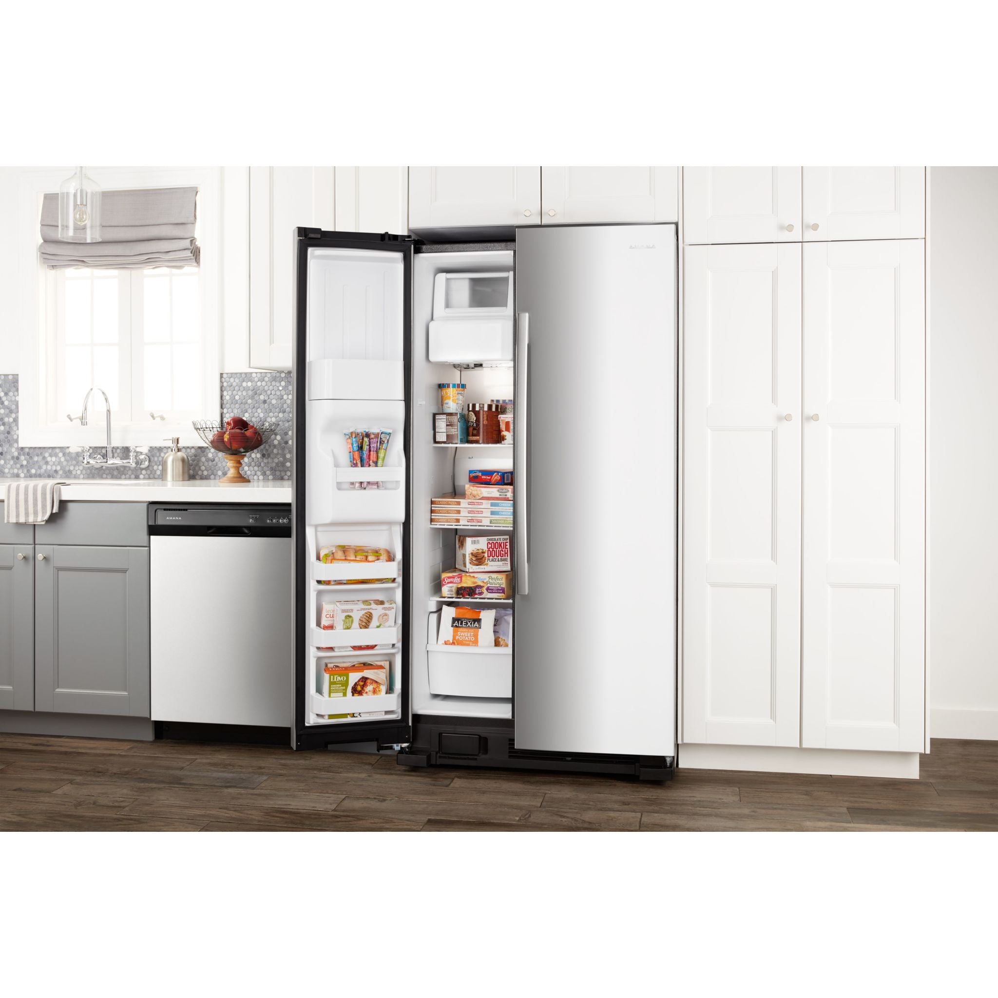 Amana Side by Side Refrigerator (ASI2175GRS) - 25.5 Cu. Ft. Stainless Steel French Door Fridge with Ice Maker & Water Dispenser - Perfect for Large Families & Open Kitchen Designs