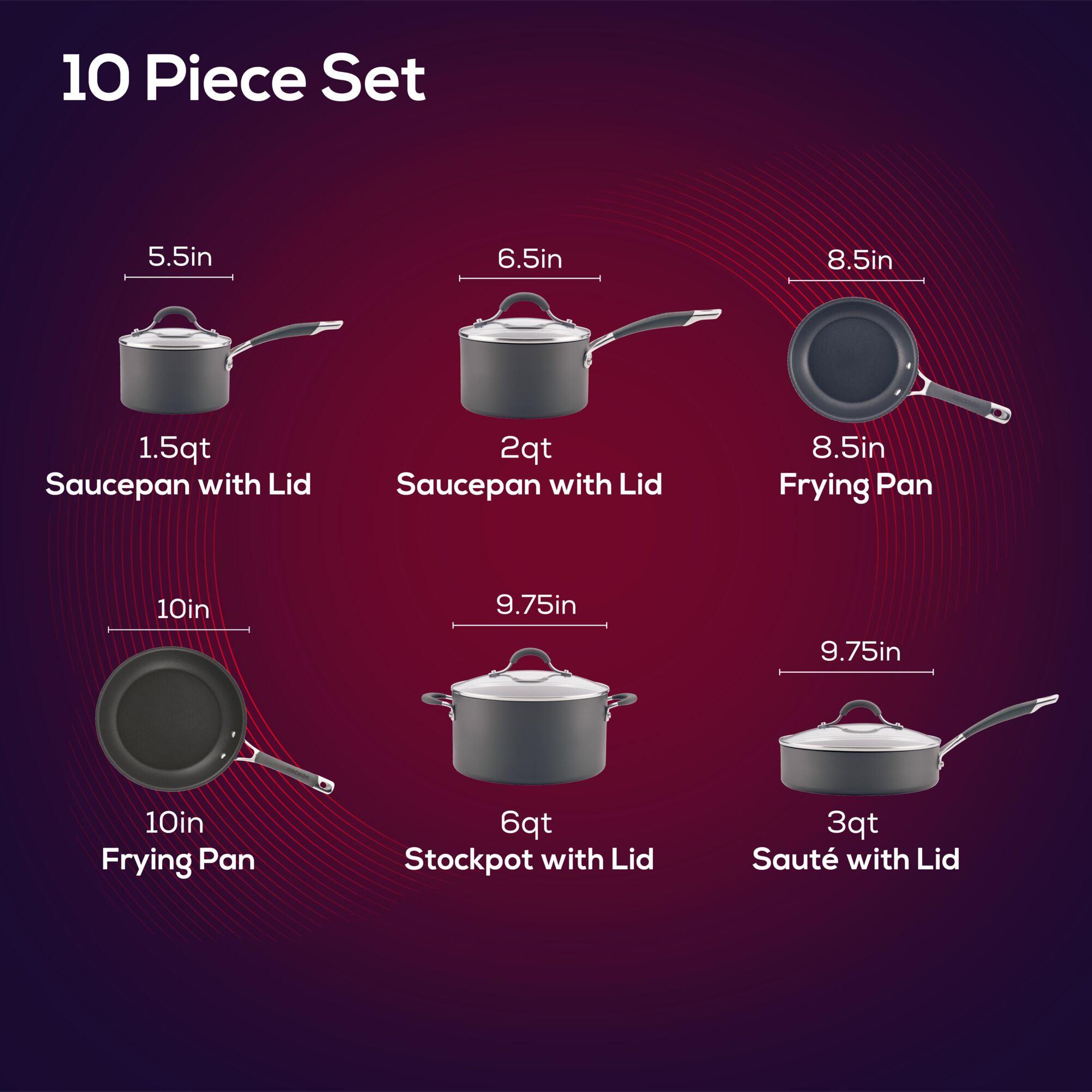10-Piece Nonstick Cookware Set - Pots and Pans for Everyday Cooking, Frying & Baking | Dishwasher Safe & Oven Safe Up to 450°F | Perfect for Home Kitchen, Dorm & RV Use