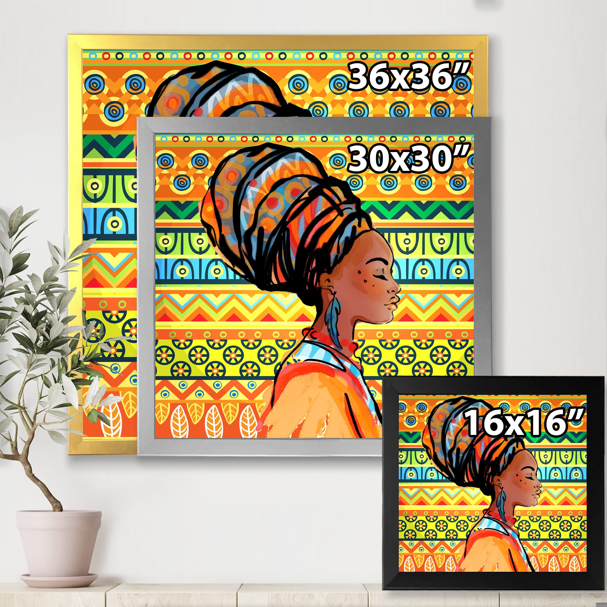 African American Woman with Turban III - Modern Framed Wall Art Print for Living Room, Bedroom & Office Decor - Black Art Painting for Home & Gifts