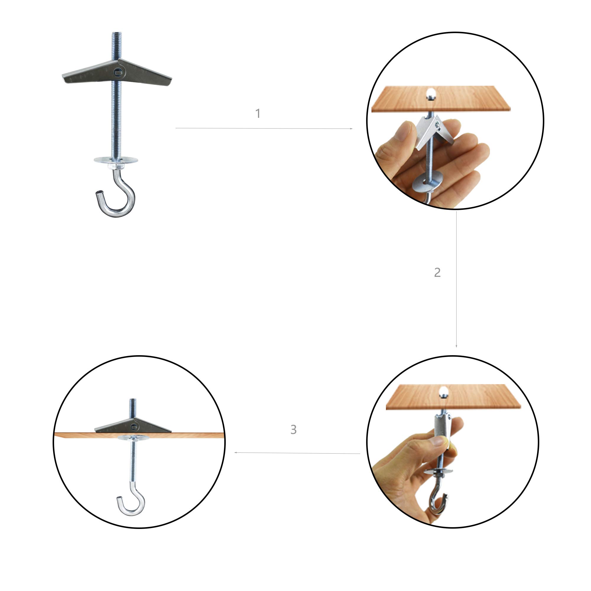 Heavy Duty Ceiling Hooks for Plants - 4 Pack Carbon Steel Spring Toggle Bolts - Wall & Ceiling Installation