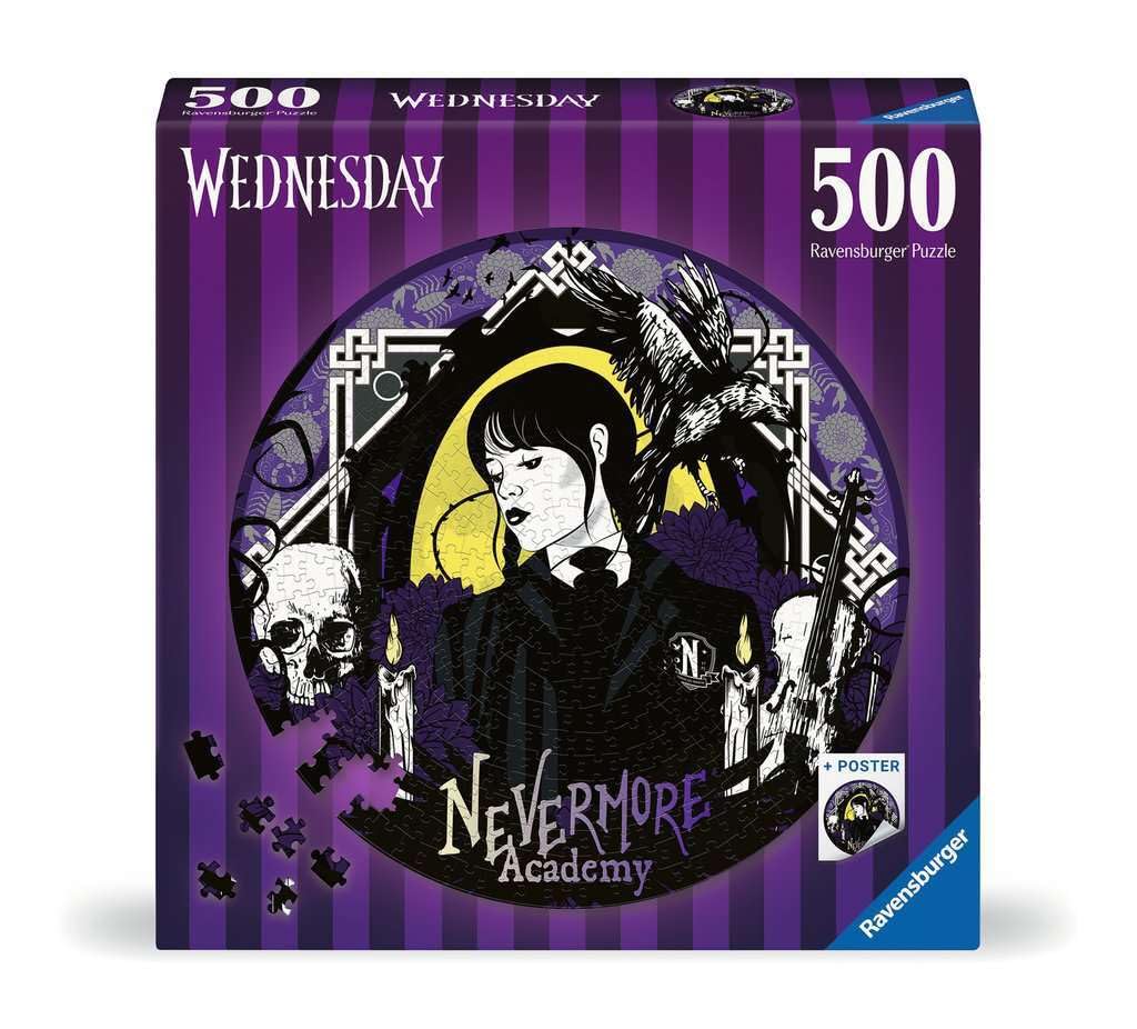 Ravensburger Wednesday Addams 500 Piece Round Puzzle for Adults & Kids - Premium Quality Jigsaw Puzzle with Glue for Framing - Perfect for Family Game Night, Home Decor & Gift Giving
