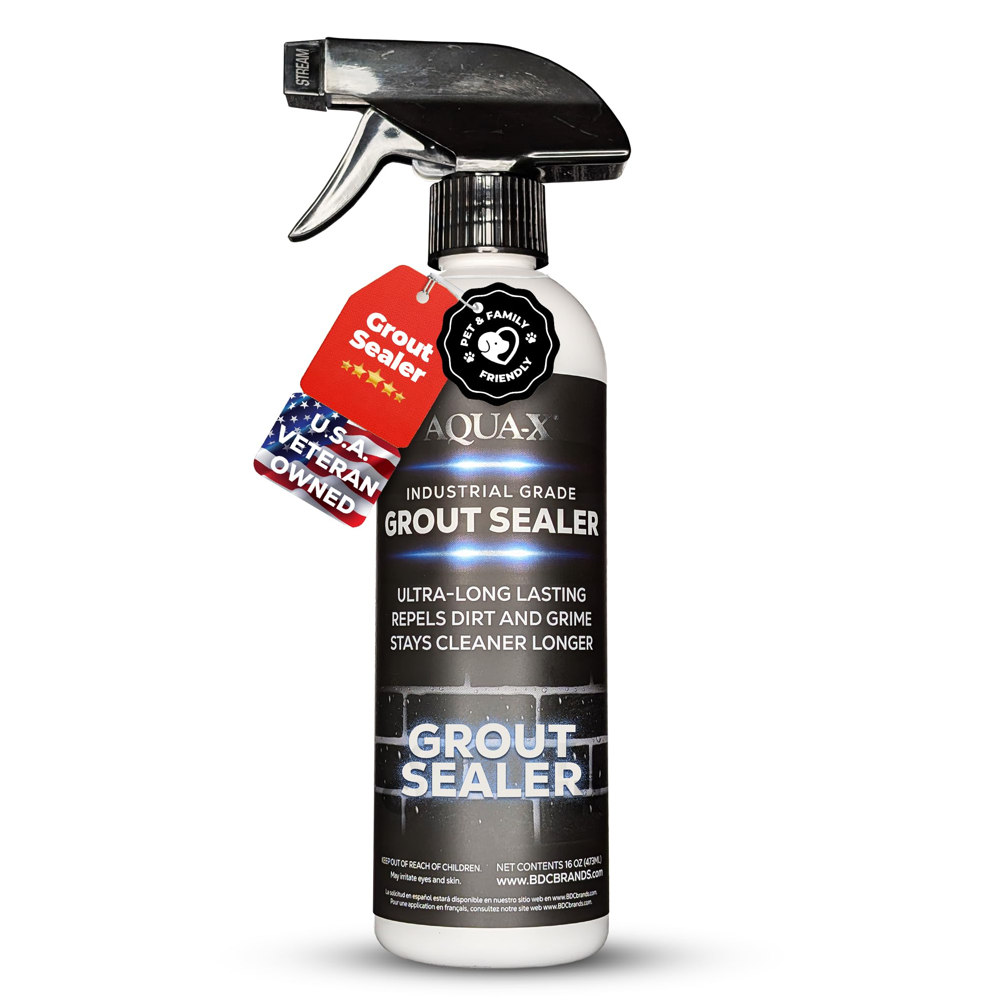 AQUA-X 16 Oz. Clear Grout and Tile Sealer - Professional Grade Waterproof Sealer for Indoor & Outdoor Use - Fast Drying, Long Lasting Protection - Perfect for Bathrooms, Kitchens, Patios and Pool Areas