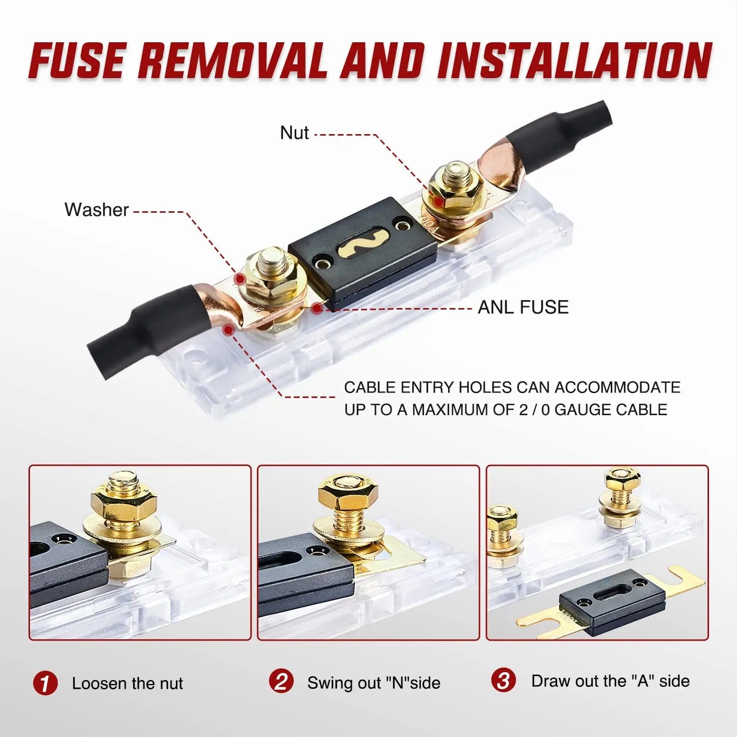 100A ANL Fuse with ANL Fuse Holder - High Amp Car Audio Fuse for Marine, RV, and Off-Road Vehicle Electrical Systems