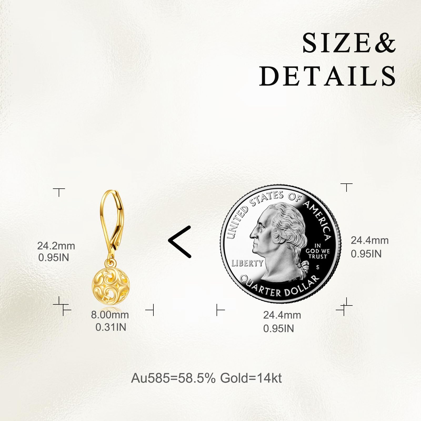 14K Solid Gold Sun Moon Earrings for Women - Elegant Filigree Teardrop Dangle Earrings with Secure Leverback Closure - Perfect Mothers Day Gift, Birthday Present for Girlfriend - Ideal for Weddings, Date Nights and Special Occasions