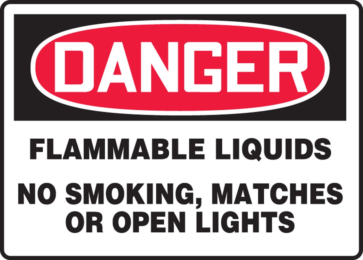 Danger Flammable Liquids No Smoking Matches Open Lights Aluminum Sign - 10x14 Inch Red/Black on White Safety Warning Sign for Gas Stations, Warehouses & Chemical Storage Areas