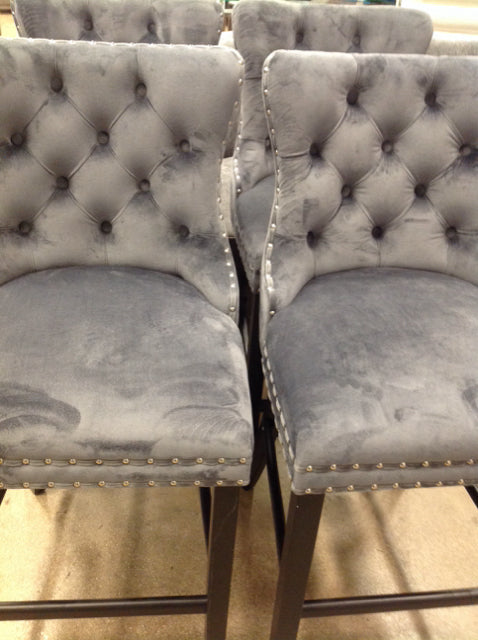 Set of 4 Grey Tufted Nailhead Bar Stools - 24