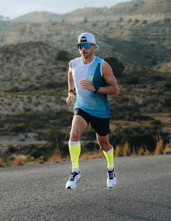 Compressport Unisex R2 3.0 Calf Sleeves - Safe Yellow/White | Performance Compression for Running, Cycling & Recovery