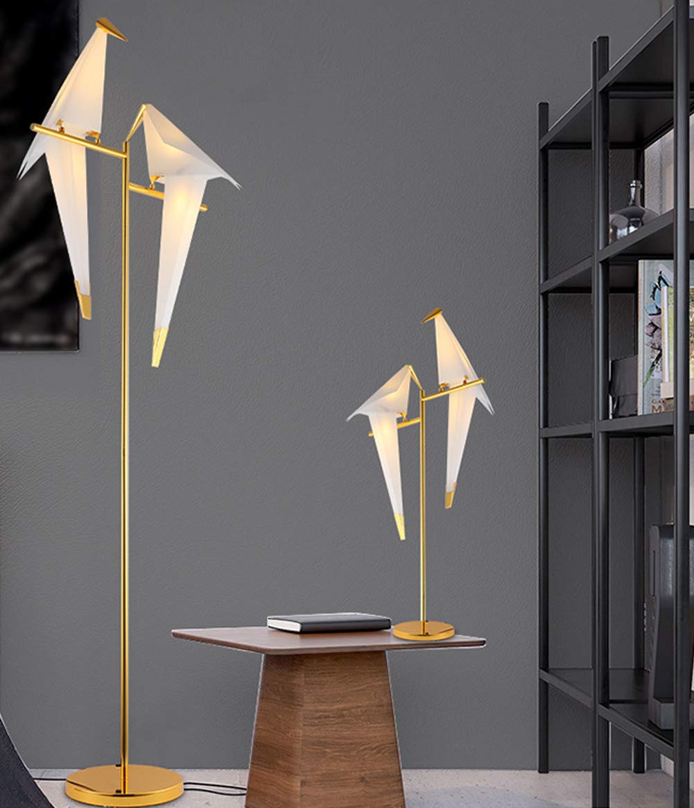 Modern LED Floor Lamp with 2 Birds - 72 Inch Gold Metal Fixtures for Living Room, Bedroom, Dining Room & Office - Adjustable Brightness for Ambient Lighting & Reading