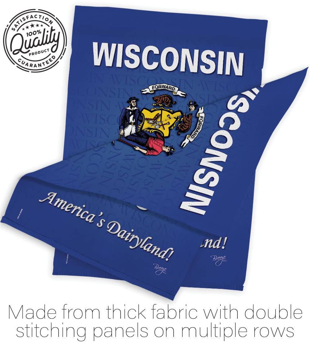 Wisconsin Americana House Flag Set - 28x40 Inch w/Flagpole for Outdoor Decor