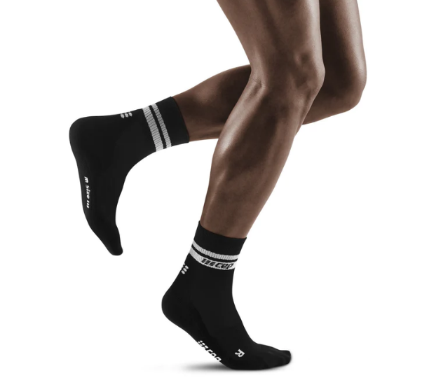 CEP Men's Classic 80's Retro Athletic Socks - Mid-Cut Black/White Crew Socks for Running, Basketball & Casual Wear (WP5CBV) - Perfect for Sports, Workout & Vintage Style Outfits