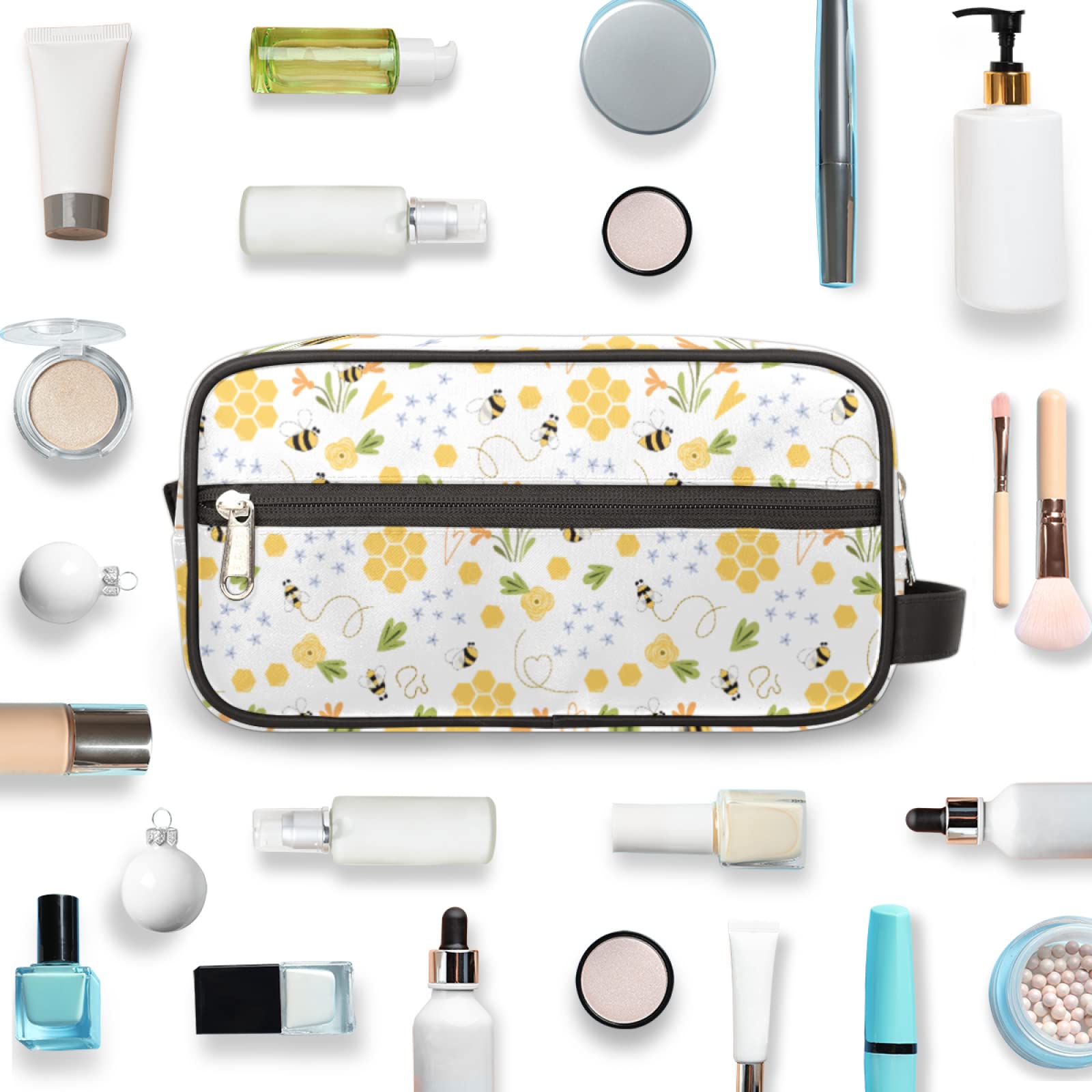 Fly Bee Floral Travel Toiletry Bag - Cosmetic Organizer for Men & Women - Perfect for Showers & Trips