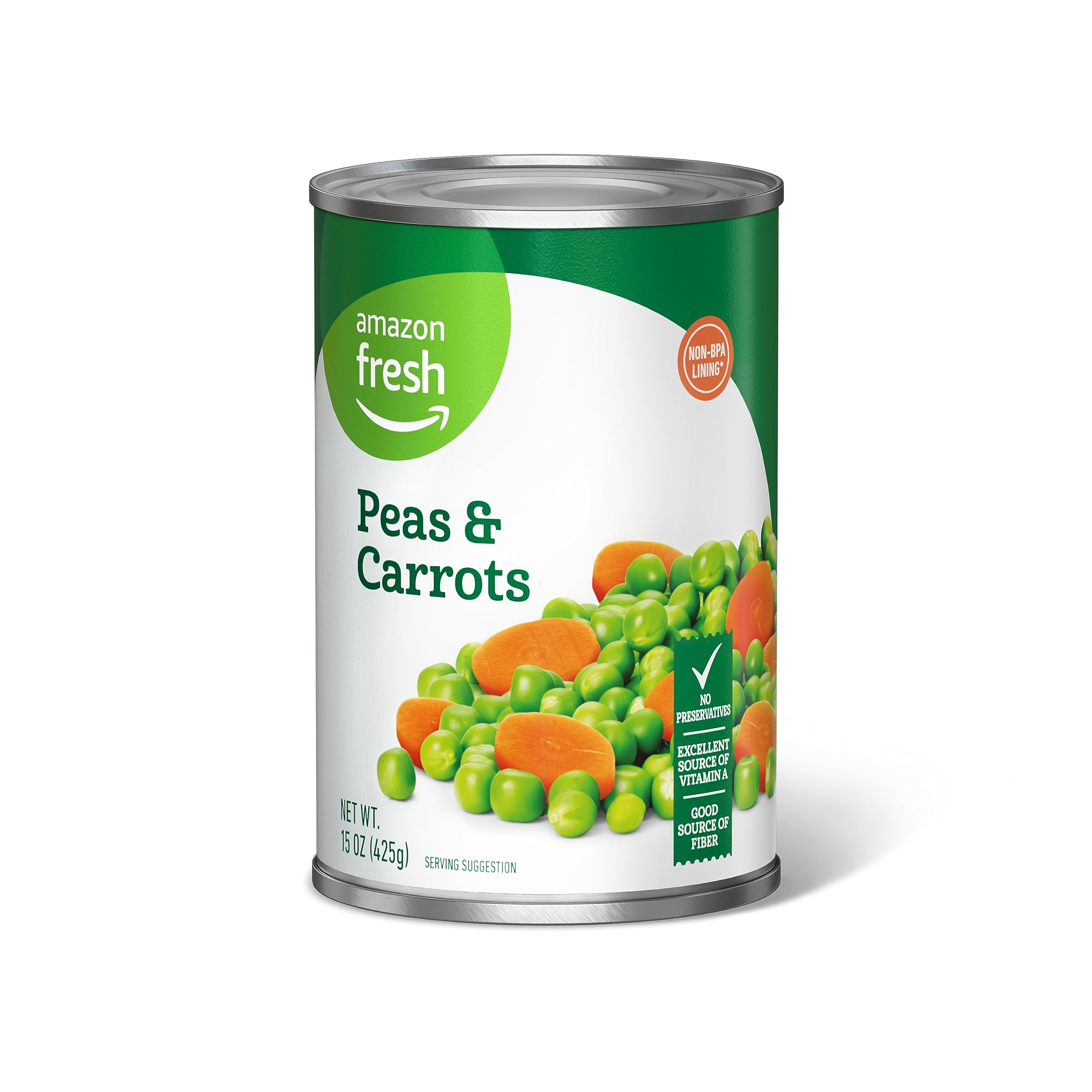 Amazon Fresh Canned Peas and Carrots - 15 Oz (Pack of 12) | No Salt Added, Non-GMO, Gluten-Free | Perfect for Salads, Soups, and Quick Meals