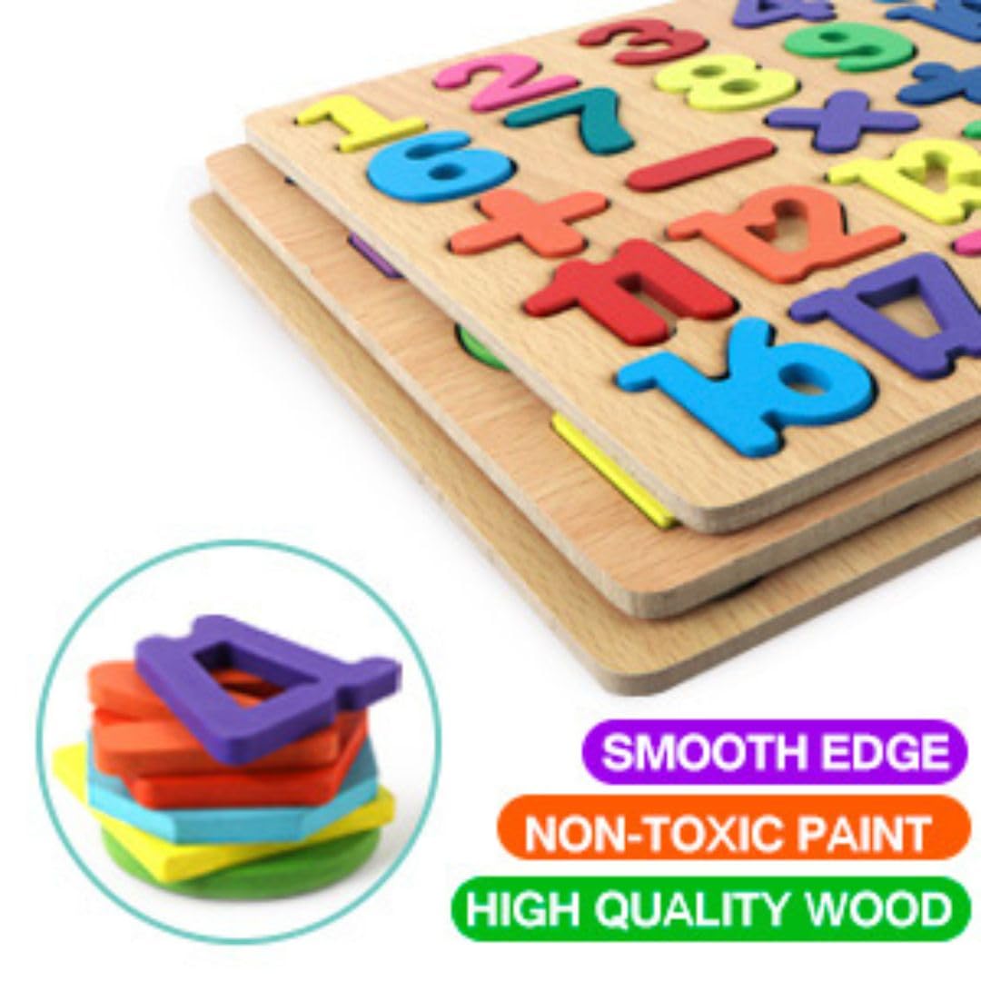 Grandink Wooden ABC Alphabet & Number Puzzles for Toddlers 2-4 Years - 3-in-1 Educational Learning Toys with Shapes for Boys & Girls | Perfect for Preschool Classroom, Homeschooling & Early Childhood Development