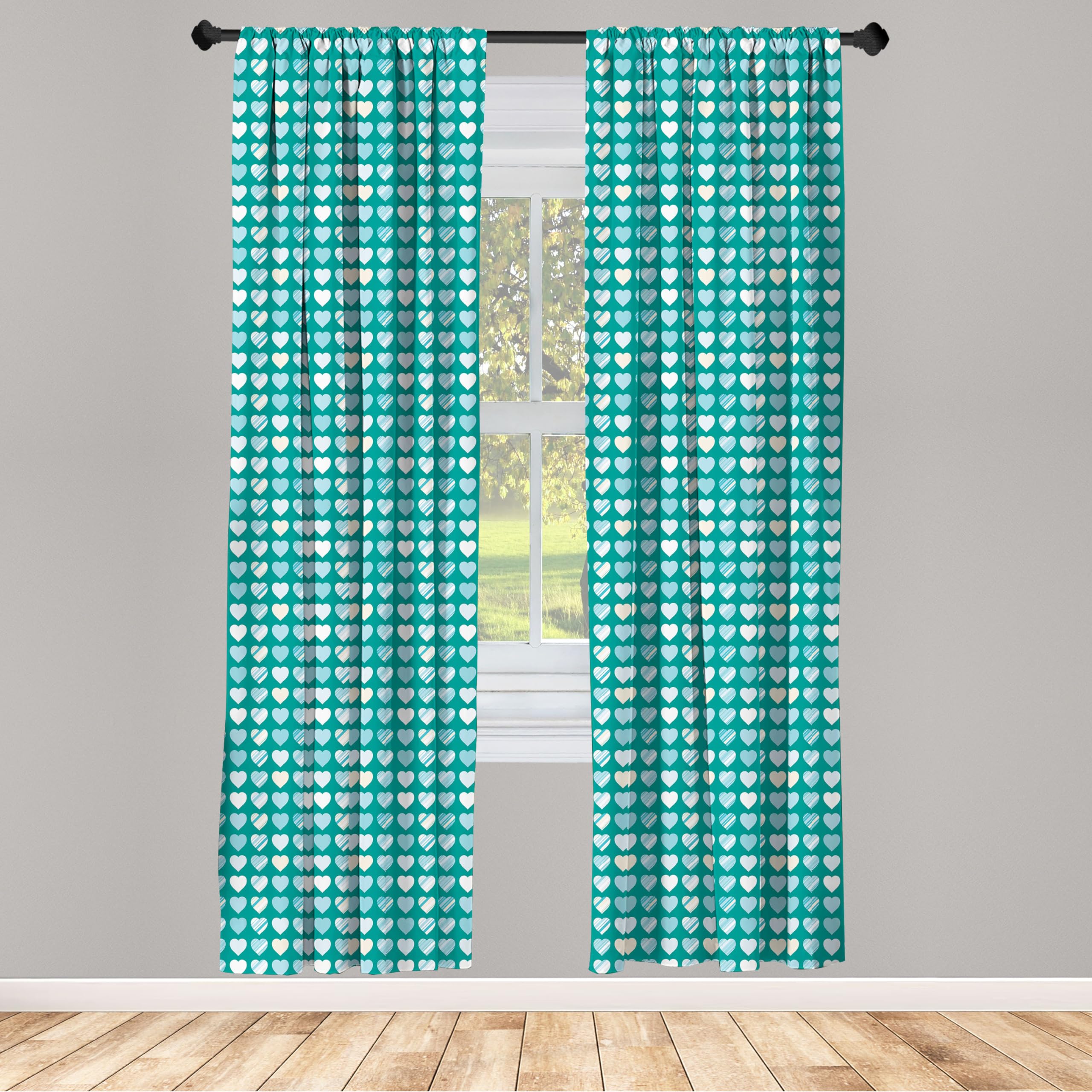 Ambesonne Romantic Heart Lovers Window Curtains - 2 Panel Set with Rod Pocket, 28