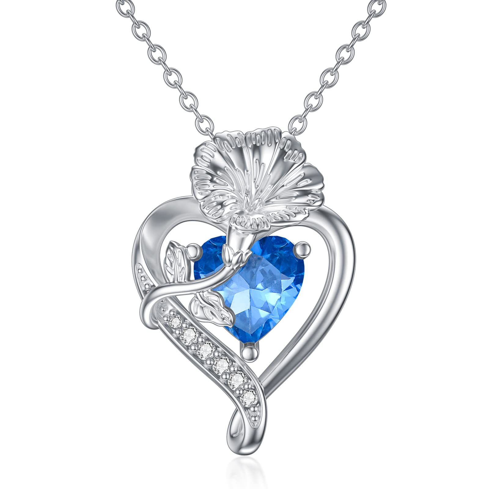 Birthstone Necklace for Women - S925 Sterling Silver Birth Month Flower Pendant Jewelry | Christmas, Birthday & Anniversary Gift for Her, Wife, Girlfriend | Perfect for Special Occasions & Everyday Wear