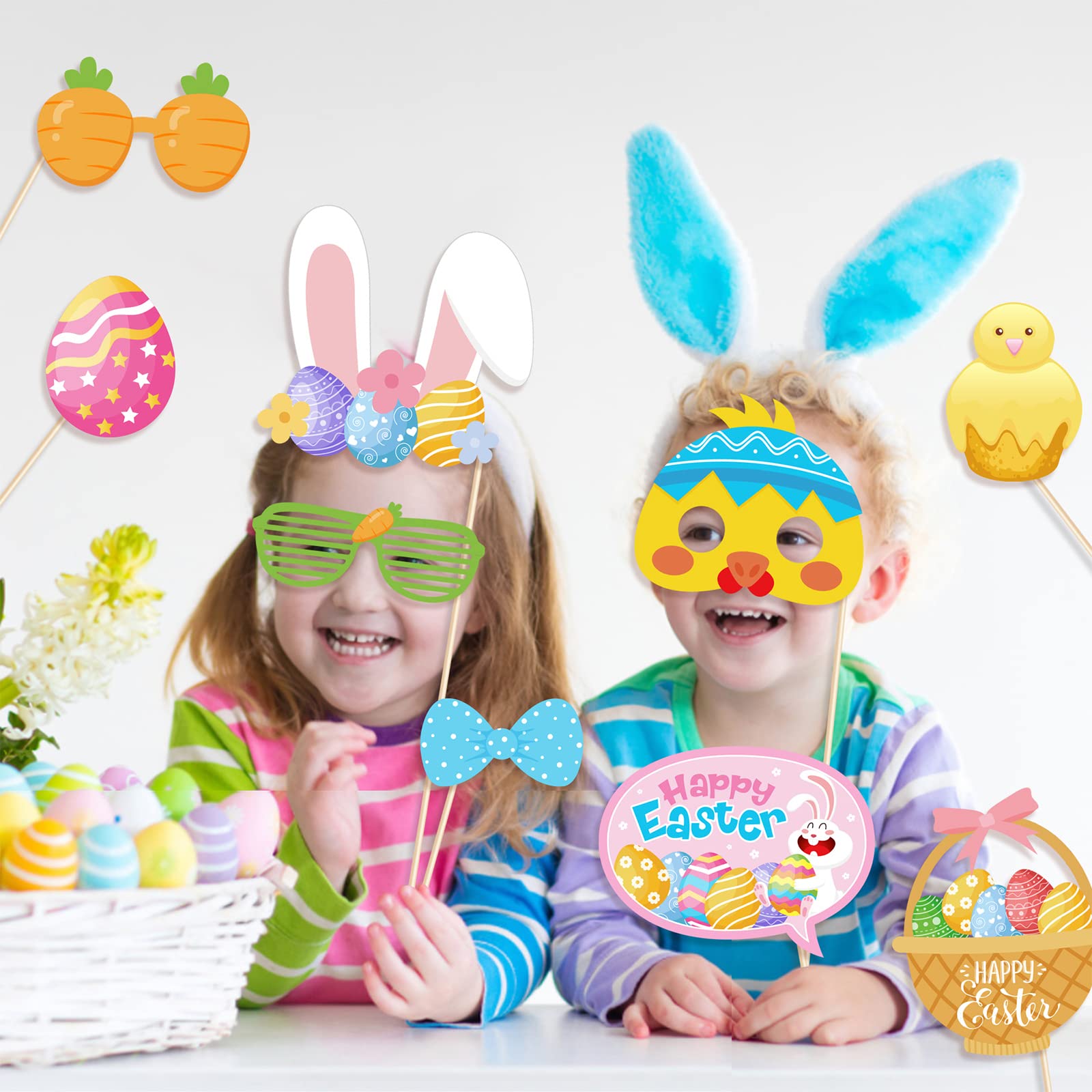 25 Pcs Easter Photo Booth Props Kit - Bunny Rabbit Glasses, Eggs & Spring Decorations for DIY Easter Party, Kids & Adults Photography - Perfect for Easter Celebrations, Spring Parties & Family Gatherings
