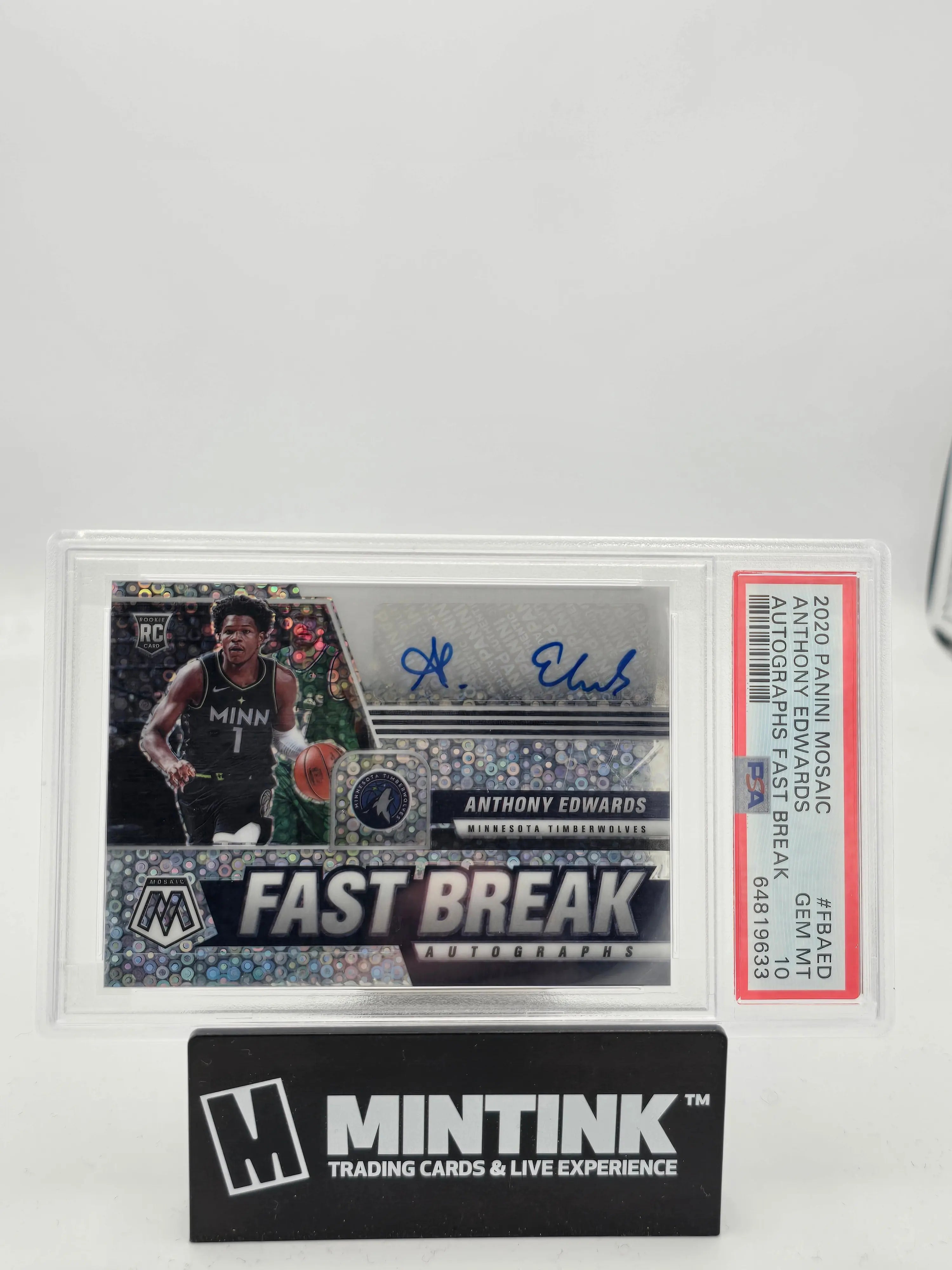 2020 Panini Mosaic Autographs Fast Break Anthony Edwards Rookie Card PSA 10 Gem Mint - Perfect for Basketball Collectors & Sports Memorabilia Enthusiasts