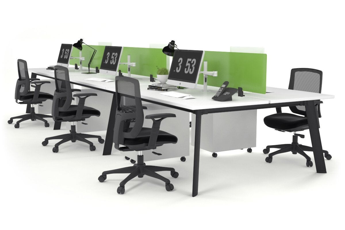 6-Person Black Frame Workstation with Cable Management - 1400L x 800W Office Desk for Team Collaboration & Open Workspaces