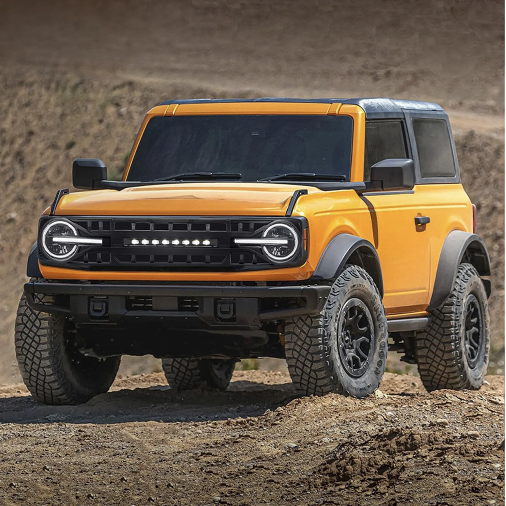 2021-2023 Ford Bronco Front Armor Grille Replacement | Matte Black Off-Road Bumper Grill with LED Light Mounts | Perfect for Off-Roading, Overlanding & Truck Customization