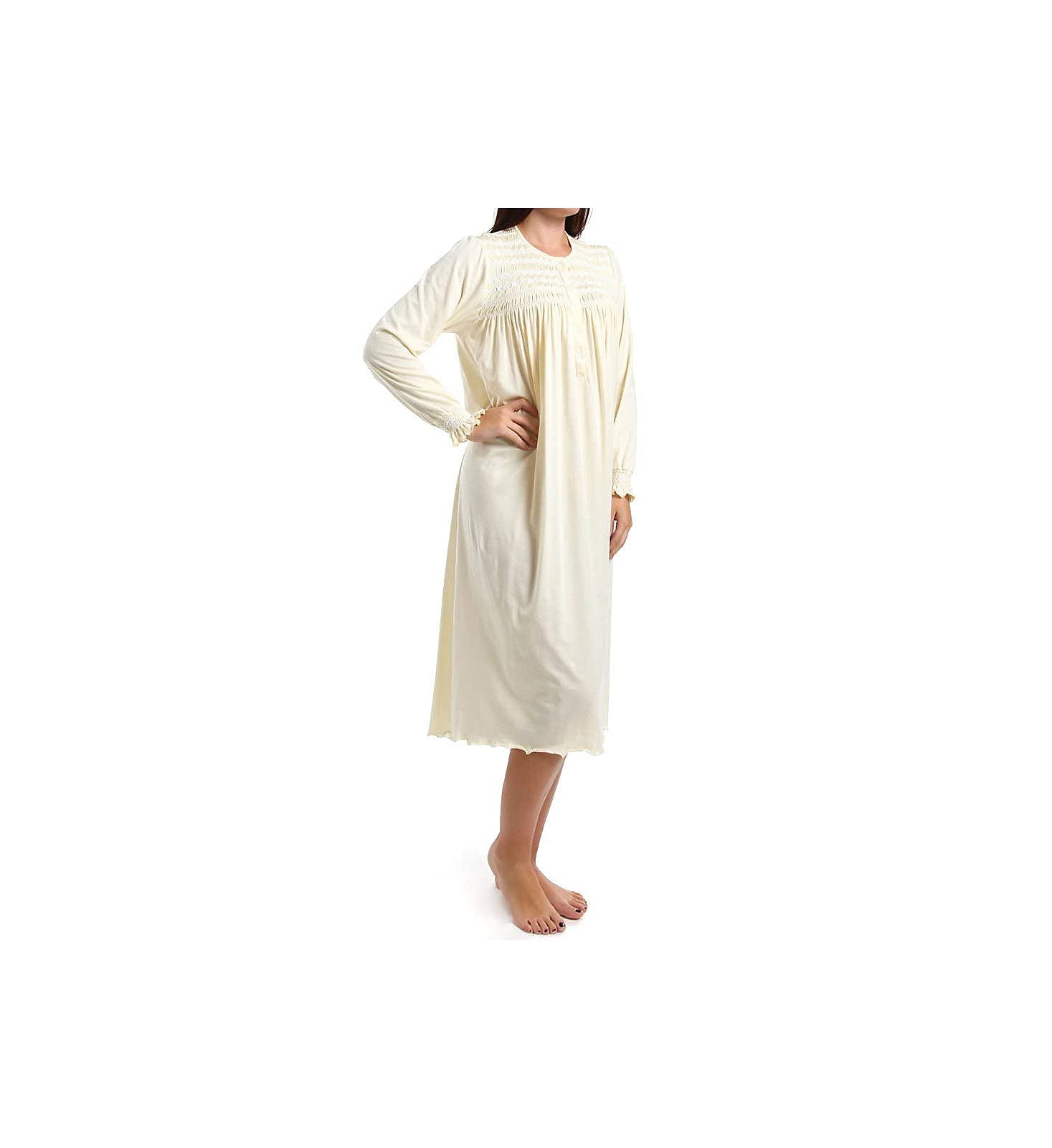 Women's Isabel Smocked Long Sleeve Nightgown - Soft Cotton Sleepwear for Comfortable Nights, Romantic Loungewear & Cozy Home Wear