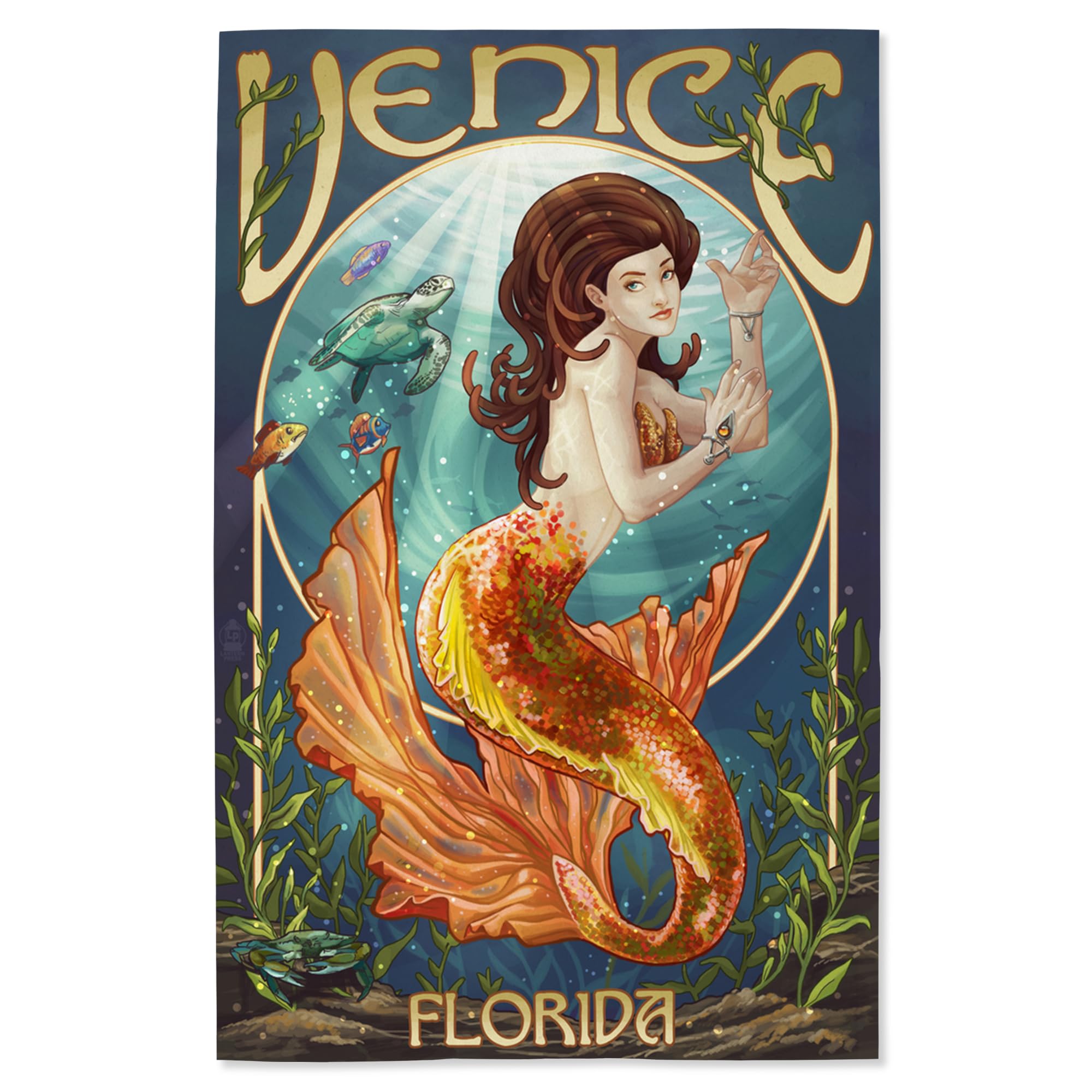 Lantern Press 16x24 Inch Giclee Art Print - Venice Florida Mermaid Wall Decor - Coastal Home Decor for Living Room, Bedroom & Beach House