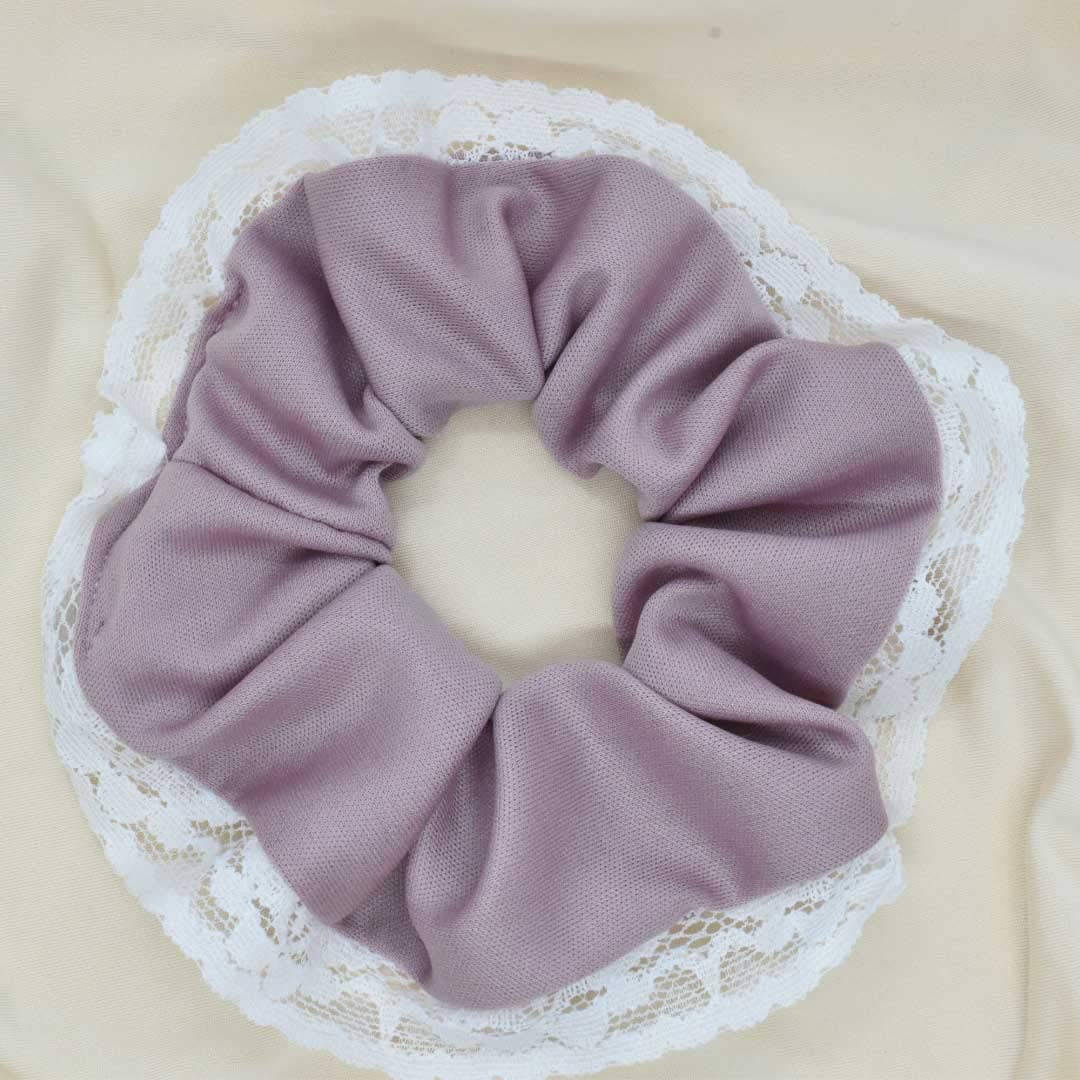 Handmade Dusty Rose Pink Lace Scrunchie Hair Tie - Elegant Hair Accessory for Weddings, Parties & Everyday Style