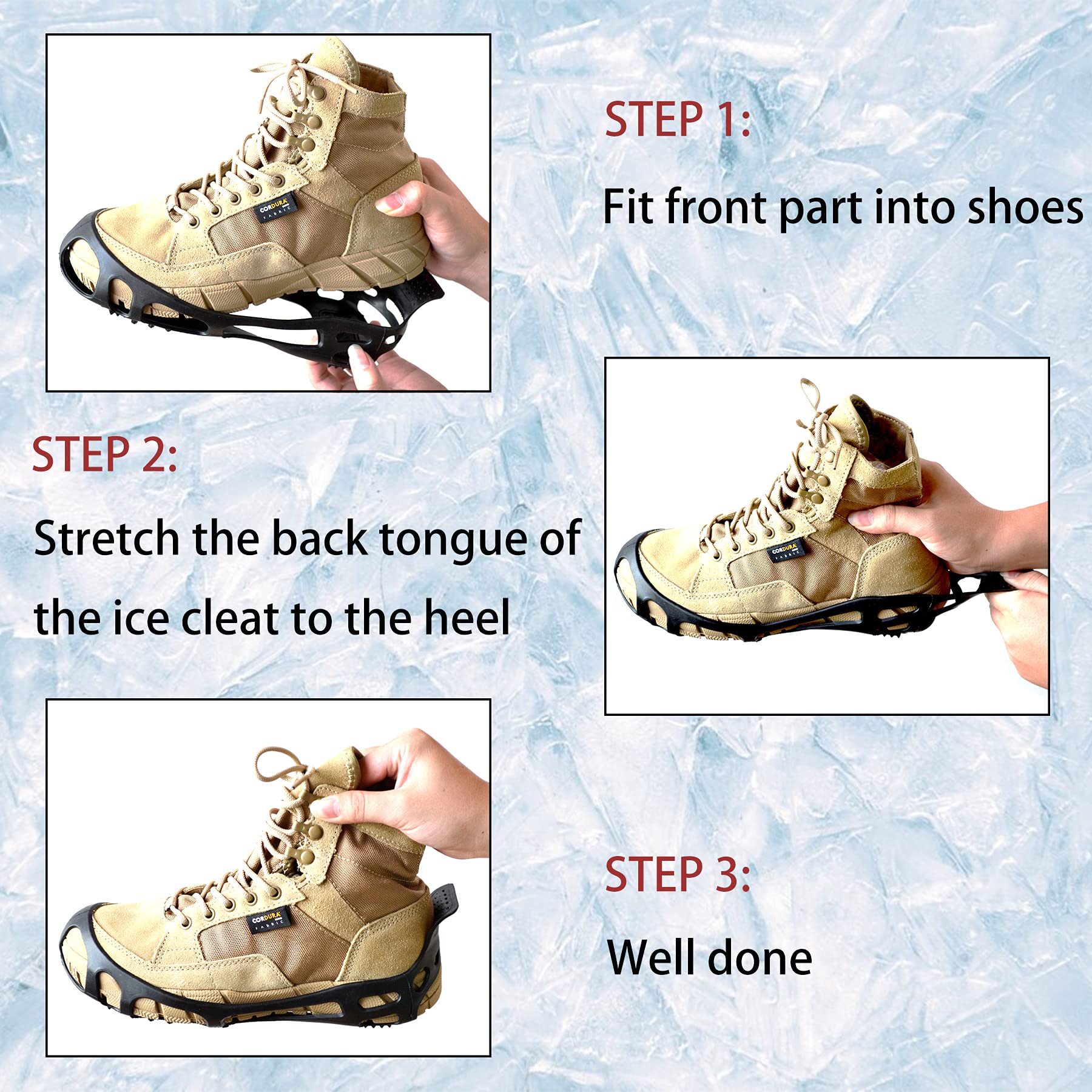 Ice Cleats for Shoes & Boots - Anti Slip Traction Crampons with 24 Studs | Rubber Overshoe Grippers for Walking on Ice & Snow | Stretchable Slip-on Design for Men & Women | Perfect for Winter Hiking, Dog Walking & Commuting