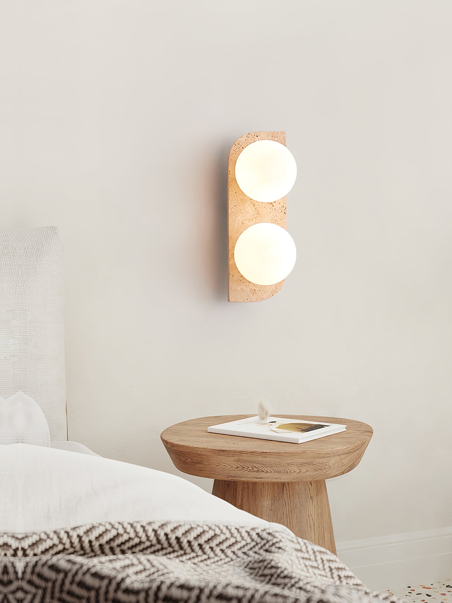 Elysian Travertine Plug-in Wall Sconce Light - Modern Plug in Wall Lamp for Bedroom, Living Room, Hallway & Dorm Decor