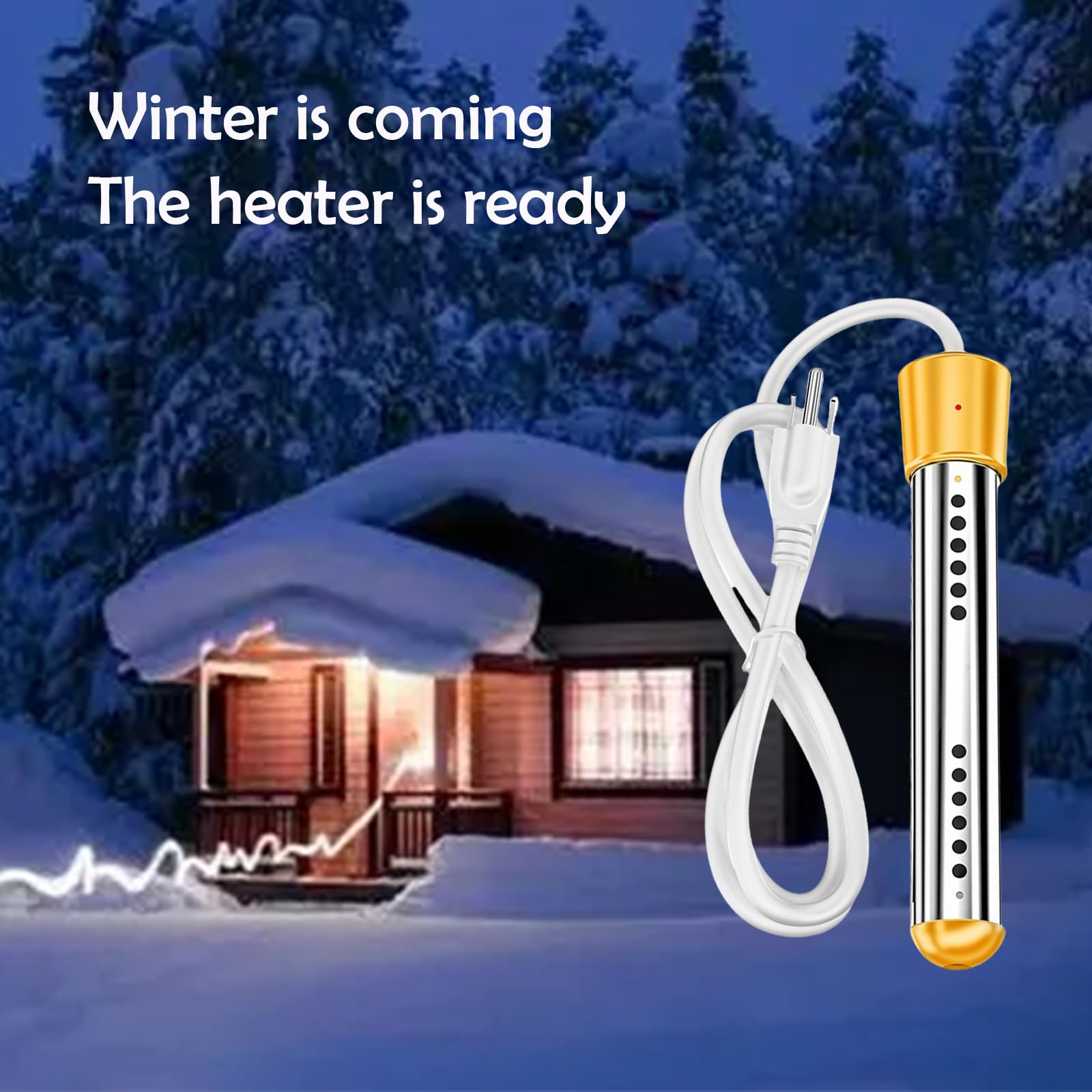 2000W Portable Immersion Water Heater - Fast Electric Bucket Heater for 5 Gallons with Auto Temperature Control & Safety Cut-Off - Perfect for Camping, Travel, and Emergency Hot Water Needs
