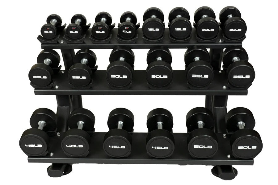 Warrior 3-Tier Compact Pro Style Dumbbell Saddle Rack - Holds 10 Pairs of Weights - Space Saving Gym Equipment for Home & Commercial Use - Perfect for Garage, Basement & Fitness Studio Organization