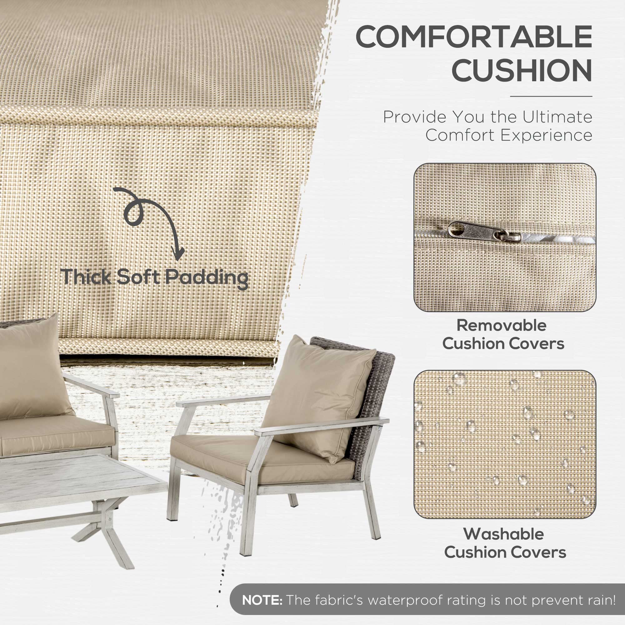 Outsunny 4-Piece Patio Furniture Set with Cushions - Outdoor Wicker Conversation Sofa Set with Aluminum Frame for Backyard, Poolside, Garden - Beige - Perfect for Relaxing, Entertaining, and Outdoor Gatherings