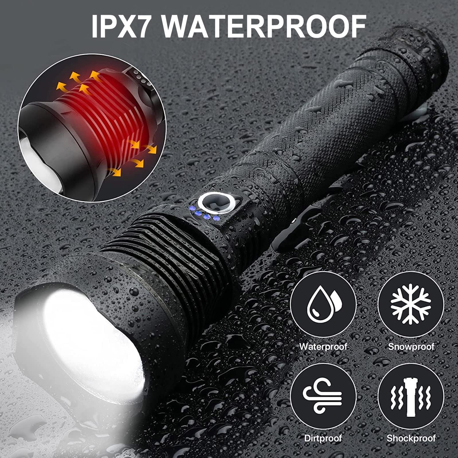 Rechargeable LED Flashlight 990000 Lumens Super Bright Tactical XHP90 Flashlight with 5 Modes & Zoomable - Military Grade Waterproof for Emergency, Camping, Hiking, Hunting, Power Outages & Outdoor Adventures