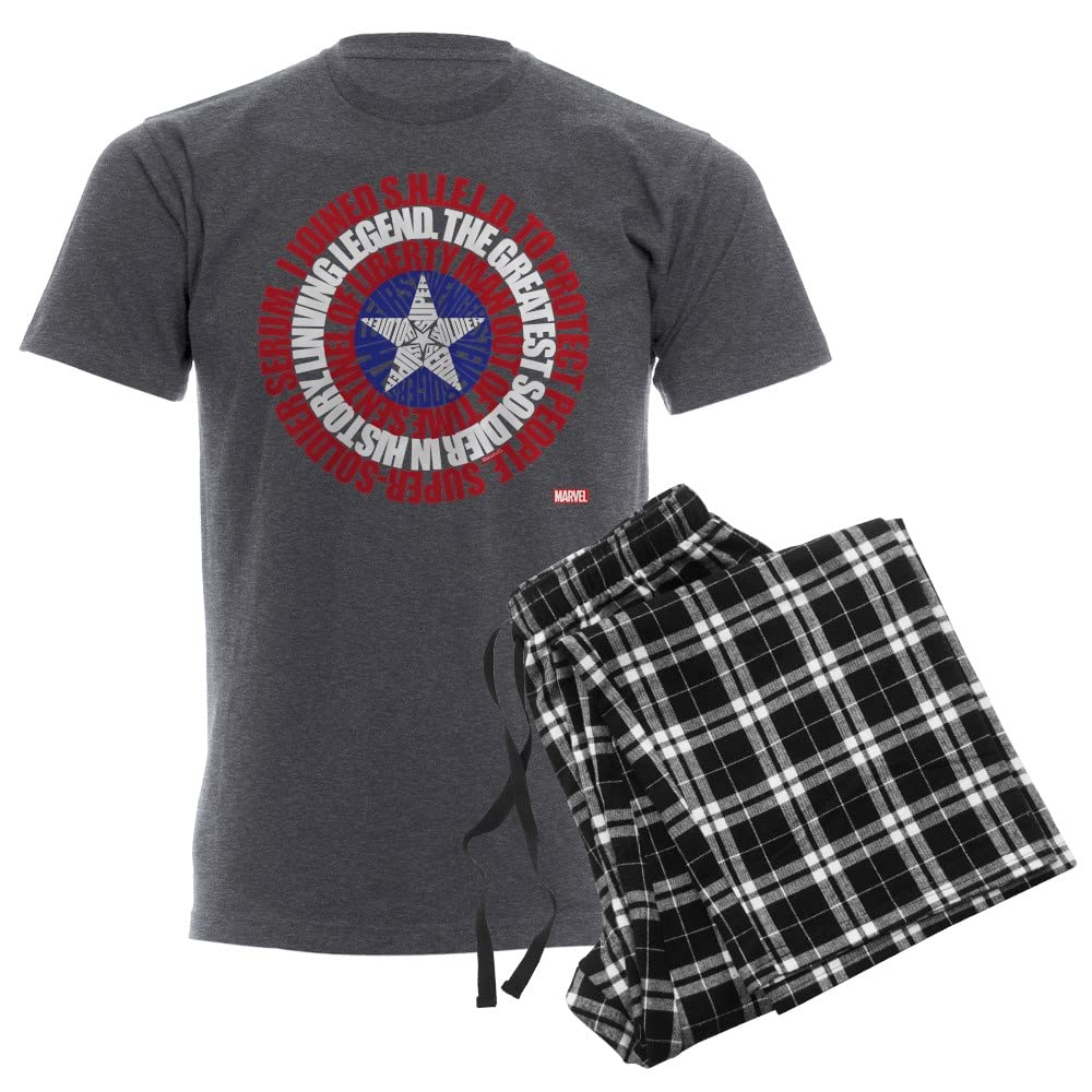 Captain America Shield Word Design Men's Pajama Set - Soft Cotton Sleepwear for Marvel Fans, Superhero Themed Lounge & Sleep Comfort