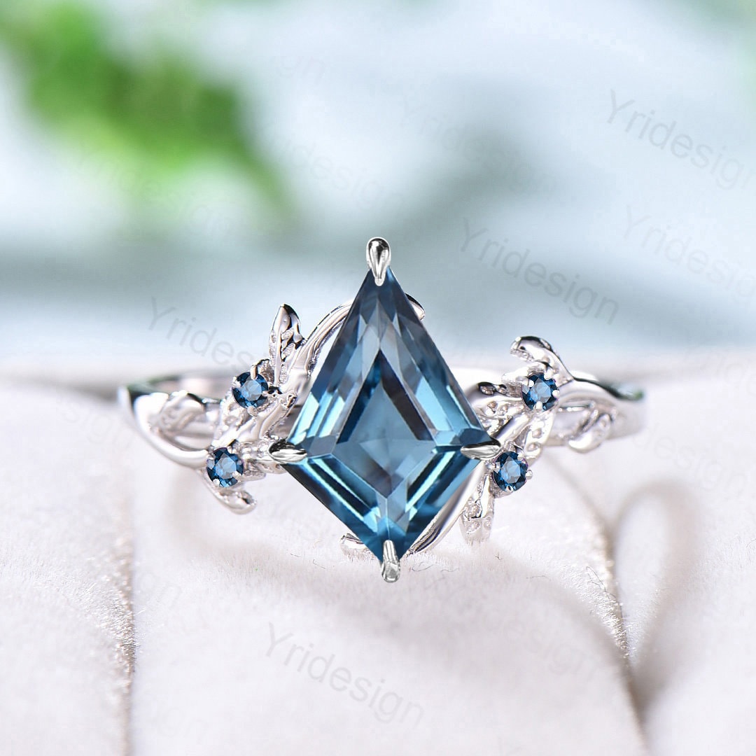 Vintage London Blue Topaz Engagement Ring - Elegant Twig & Leaf Cluster Design, Natural Inspired Branch Wedding Ring for Women | Perfect for Proposals, Anniversaries & Special Occasions