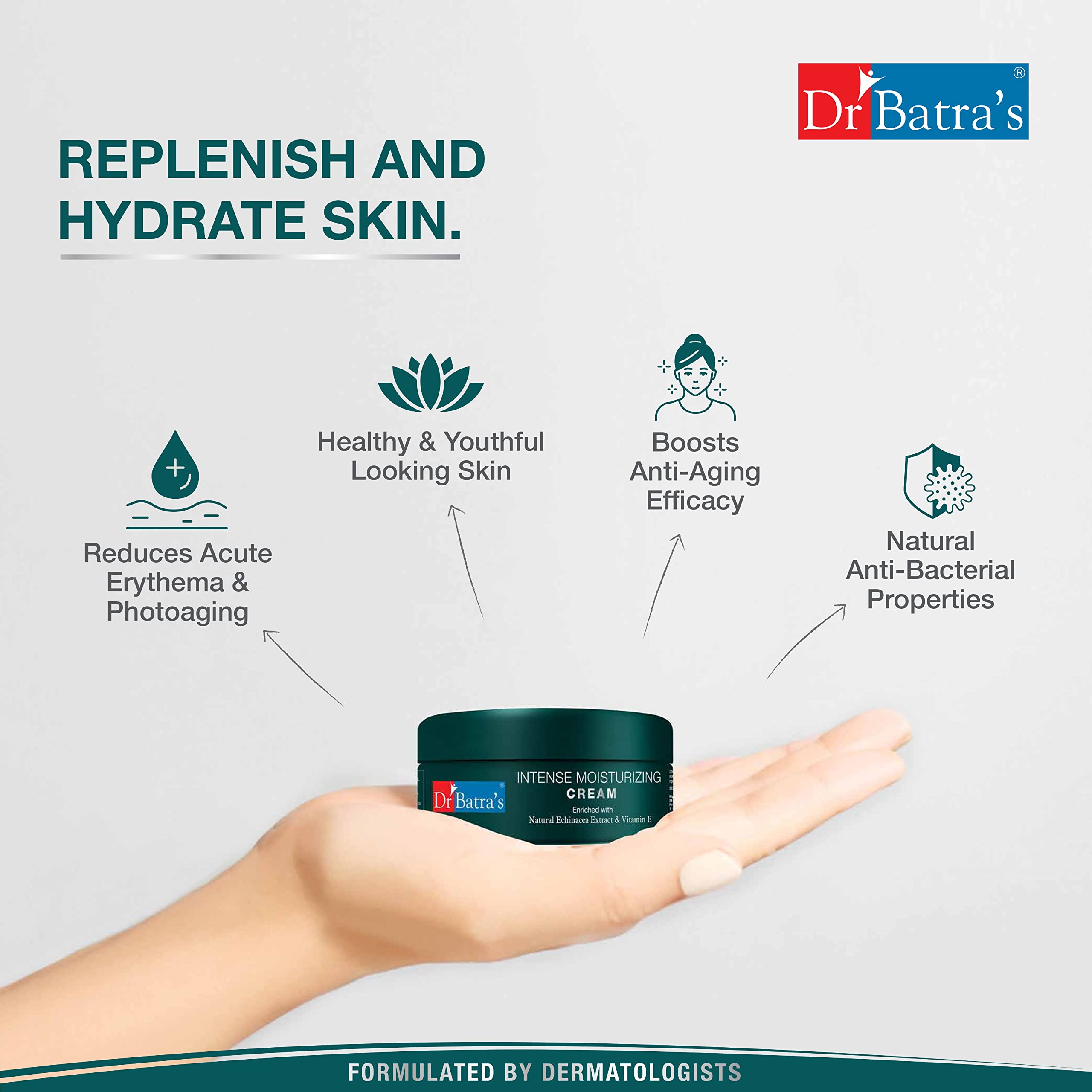 Dr. Batra's Intense Moisturizing Cream with Natural Echinacea & Vitamin E (100g) + Skin Toner (100ml) - Hydrating Face Moisturizer for Dry Skin - Daily Skincare Routine for Women & Men
