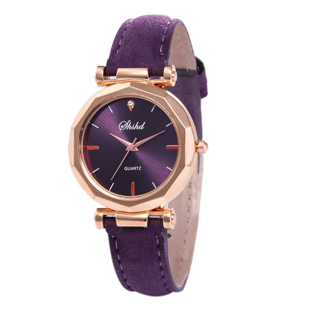 Elegant Women's Crystal Quartz Watch - Purple PU Leather Strap Wristwatch for Ladies | Perfect for Office, Party & Everyday Wear
