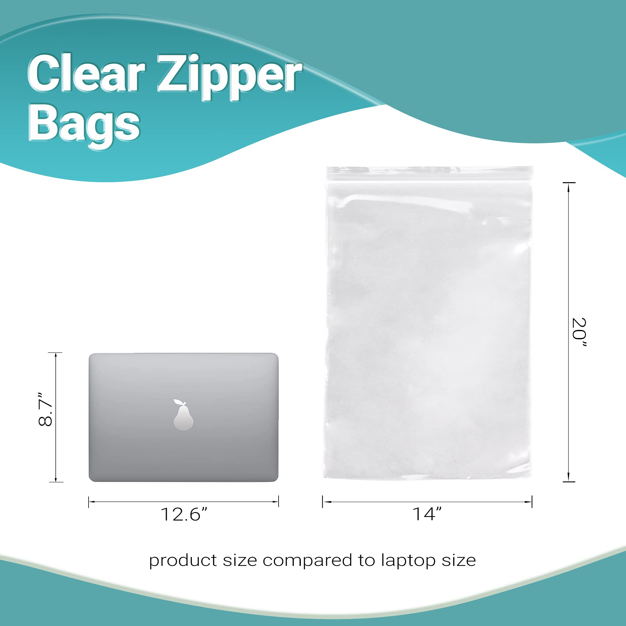 APQ 250 Pack 14x20 Inch Clear Heavy Duty Zipper Bags - 4 Mil Thick Ultra Strong Seal Top Polyethylene Bags with Single Track for Food Storage, Industrial Use, Medical Supplies & Organization | Perfect for Freezer, Pantry & Office Organization