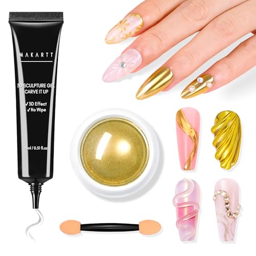 Clear 3D Nail Gel & Gold Chrome Nail Powder